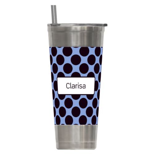 Personalized insulated steel tumbler personalized with dots pattern and name in black and serenity blue