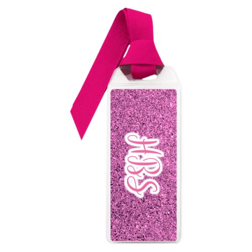 Personalized book mark personalized with light pink glitter pattern and the saying "HBS"