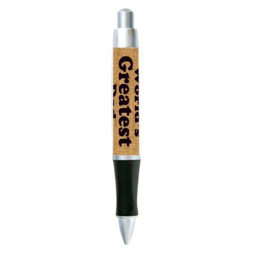 Personalized pen personalized with burlap industrial pattern and the saying "World's Greatest Dad"