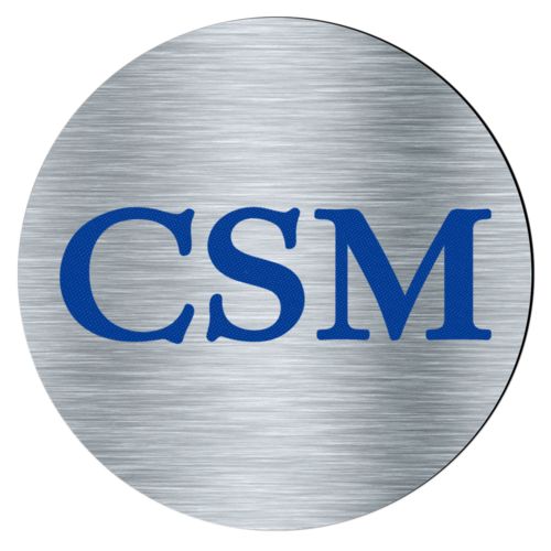 Personalized coaster personalized with steel industrial pattern and the saying "CSM"
