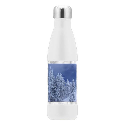 Personalized stainless steel water bottle personalized with grey marble pattern and photo