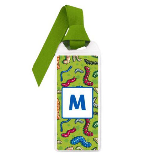 Personalized book mark personalized with worms pattern and initial in cosmic blue