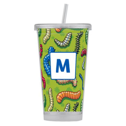 Personalized tumbler personalized with worms pattern and initial in cosmic blue