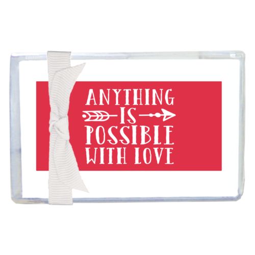 Personalized enclosure cards personalized with the saying "anything is possible with love"