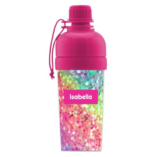 Water bottle for girls personalized with glitter pattern and name in minty