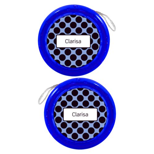 Personalized yoyo personalized with dots pattern and name in black and serenity blue