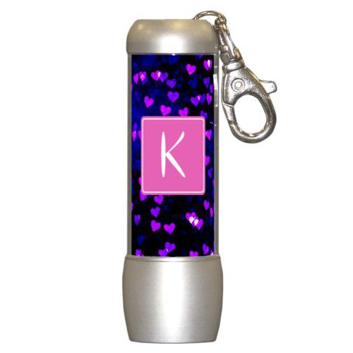 Personalized flashlight personalized with dream hearts pattern and initial in pink