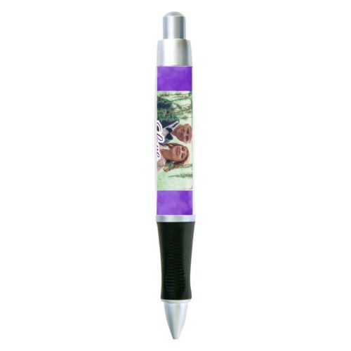 Personalized pen personalized with purple cloud pattern and photo and the saying "love"