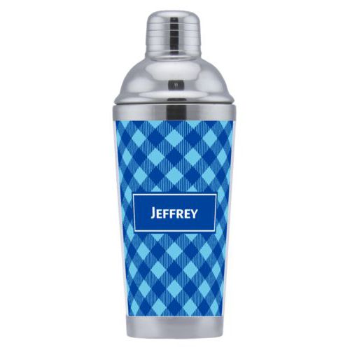 Coctail shaker personalized with check pattern and name in ultramarine