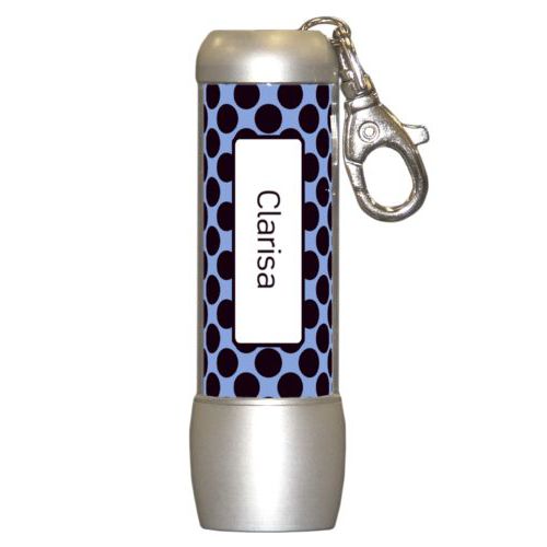 Personalized flashlight personalized with dots pattern and name in black and serenity blue