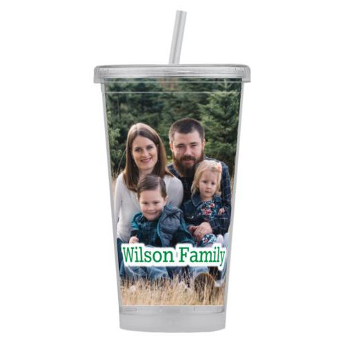 Personalized tumbler with straws personalized with family photo