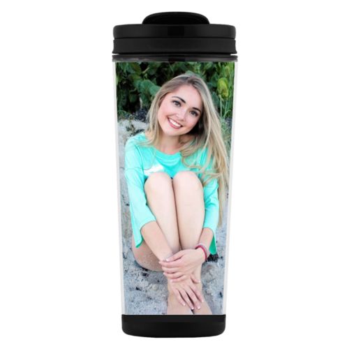 Personalized coffee travel mugs personalized with woman's photo
