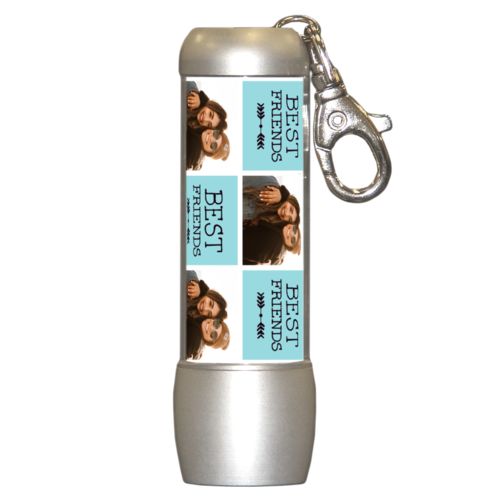 Personalized flashlight personalized with a photo and the saying "Best Friends" in black and robin's shell