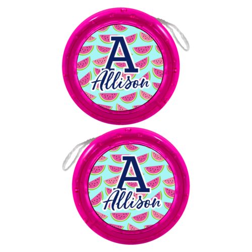 Personalized yoyo personalized with fruit watermelon pattern and the sayings "A" and "Allison"