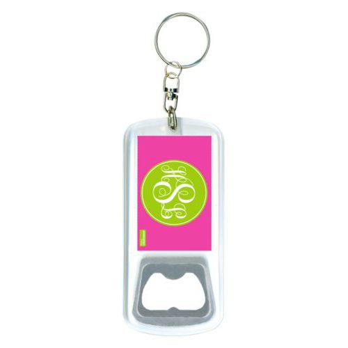 Personalized bottle opener personalized with concaved pattern and monogram in juicy green and juicy pink