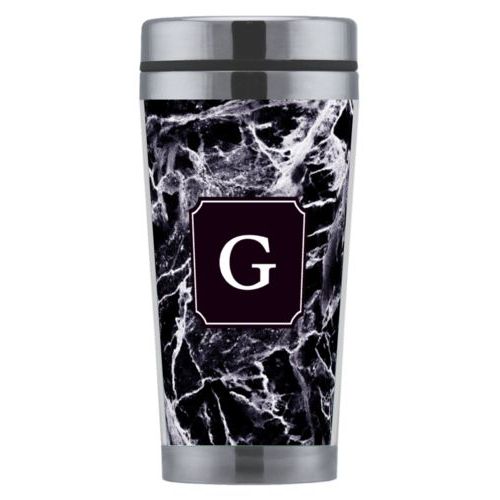 Personalized coffee mug personalized with onyx pattern and initial in black licorice