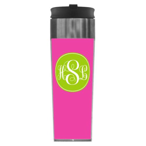 Personalized steel mug personalized with concaved pattern and monogram in juicy green and juicy pink