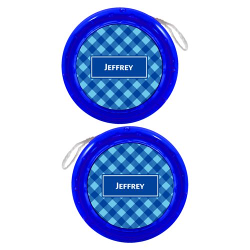 Personalized yoyo personalized with check pattern and name in ultramarine