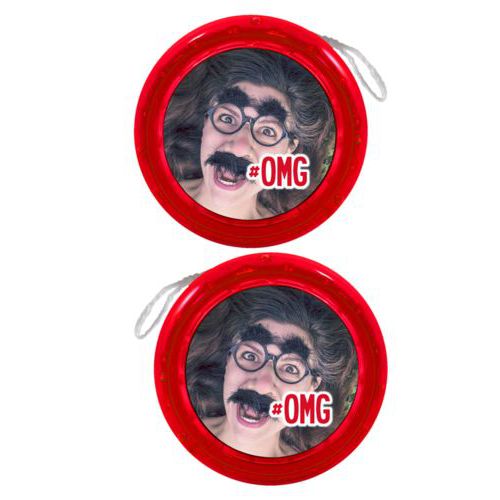 Personalized yoyo personalized with photo and the saying "#omg"
