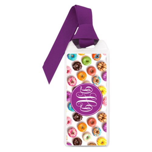 Personalized book mark personalized with donuts pattern and monogram in eggplant