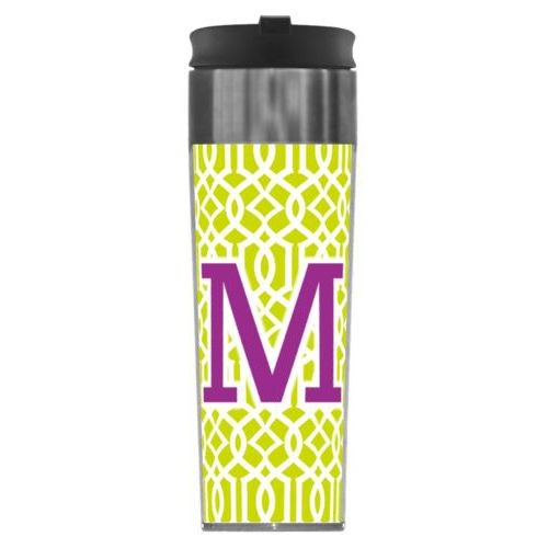 Personalized steel mug personalized with ironwork pattern and the saying "M"