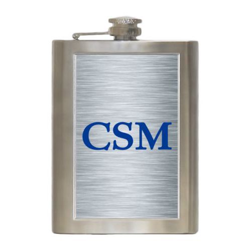 Personalized 8oz flask personalized with steel industrial pattern and the saying "CSM"