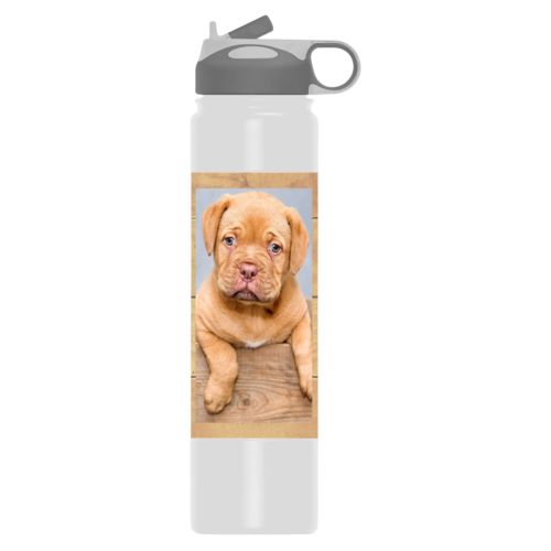 Insulated water bottle personalized with natural wood pattern and photo