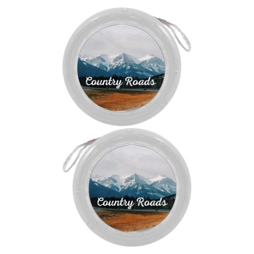 Personalized yoyo personalized with photo and the saying "Country Roads"