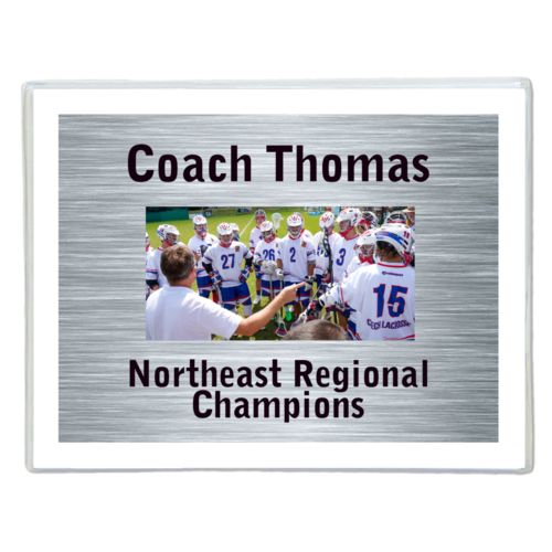 Personalized note cards personalized with steel industrial pattern and photo and the sayings "Coach Thomas" and "Northeast Regional Champions"