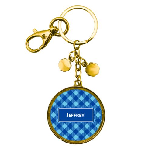 Personalized keychain personalized with check pattern and name in ultramarine