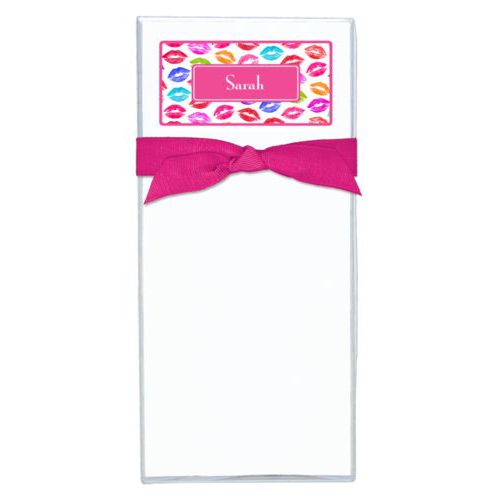 Personalized note sheets personalized with smooch pattern and name in paparte pink