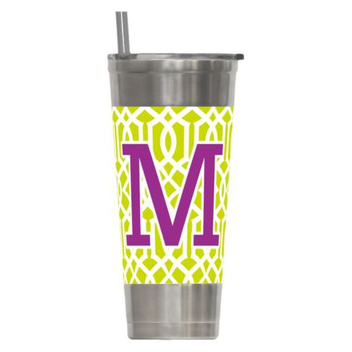 Personalized insulated steel tumbler personalized with ironwork pattern and the saying "M"