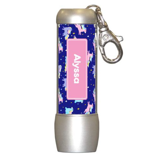 Personalized flashlight personalized with animals unicorn pattern and name in pink