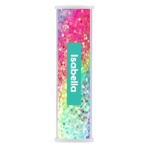 Personalized backup phone charger personalized with glitter pattern and name in minty