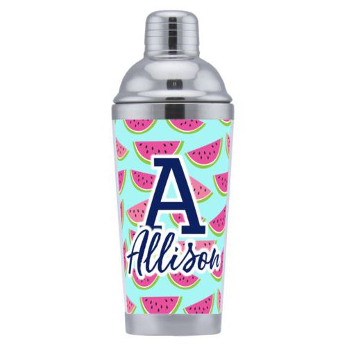 Coctail shaker personalized with fruit watermelon pattern and the sayings "A" and "Allison"