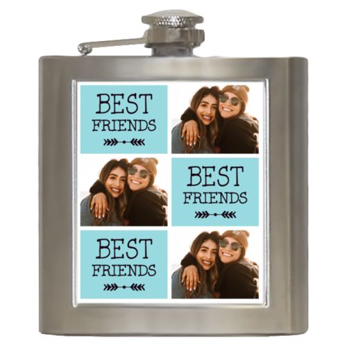 Personalized 6oz flask personalized with a photo and the saying "Best Friends" in black and robin's shell