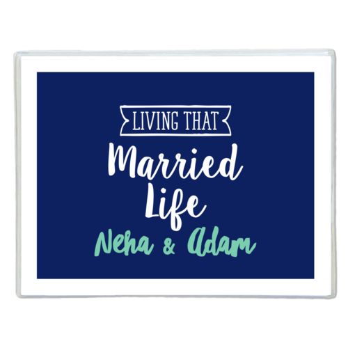 Personalized note cards personalized with the sayings "Neha & Adam" and "living that married life"