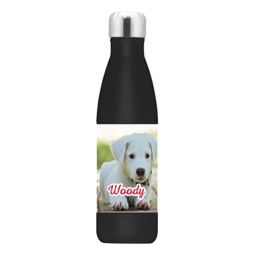 Personalized steel water bottle personalized with photo and the saying "Woody"