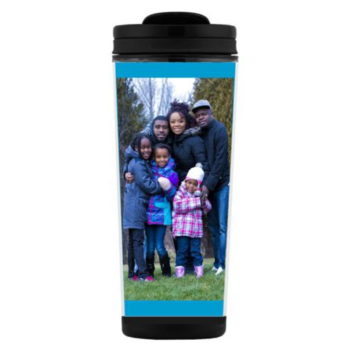 Custom tall coffee mug personalized with photo