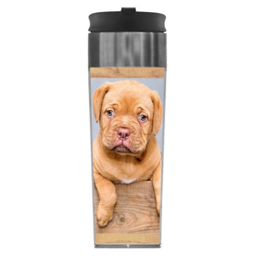 Personalized steel mug personalized with natural wood pattern and photo