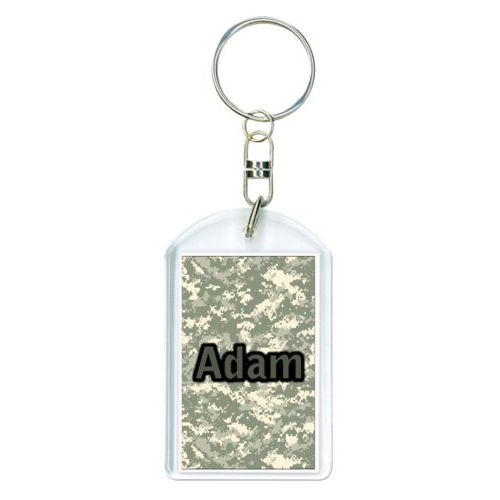 Personalized keychain personalized with army camo pattern and the saying "Adam"