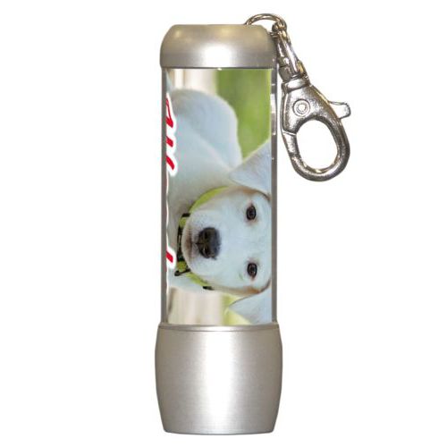 Personalized flashlight personalized with photo and the saying "Woody"