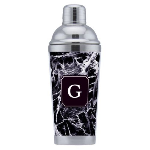 Coctail shaker personalized with onyx pattern and initial in black licorice