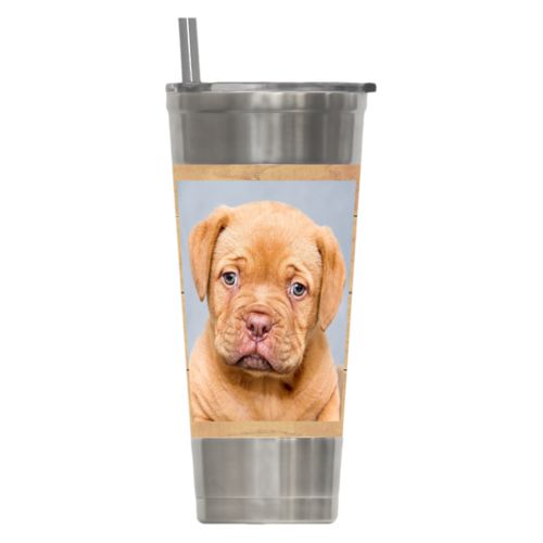 Personalized insulated steel tumbler personalized with natural wood pattern and photo