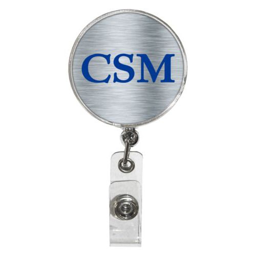 Personalized badge reel personalized with steel industrial pattern and the saying "CSM"