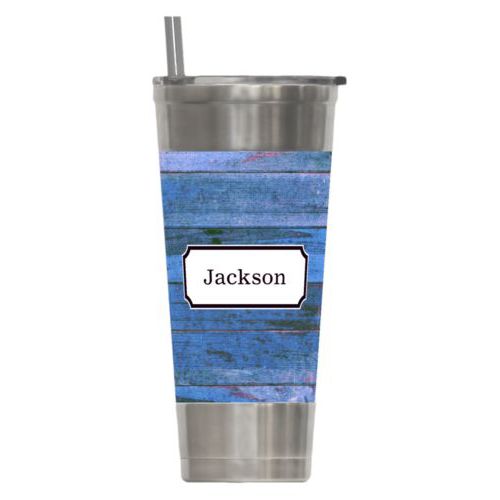 Personalized insulated steel tumbler personalized with sky rustic pattern and name in black licorice