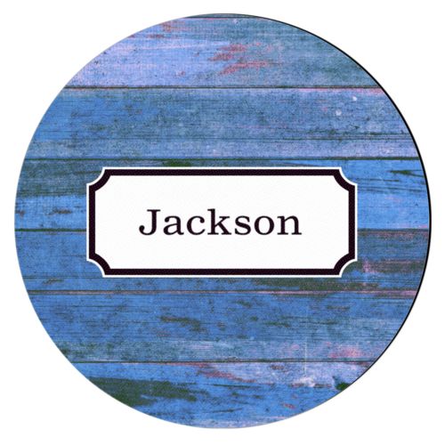 Personalized coaster personalized with sky rustic pattern and name in black licorice