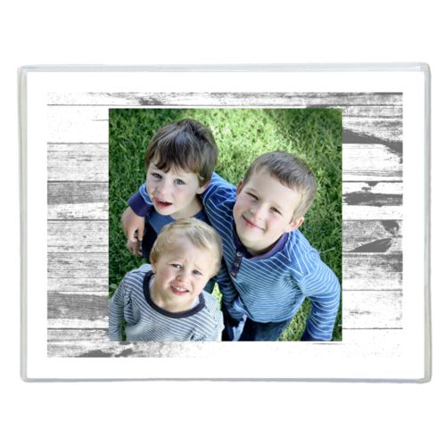 Personalized note cards personalized with white rustic pattern and photo