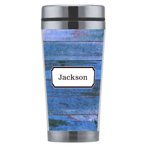 Personalized coffee mug personalized with sky rustic pattern and name in black licorice