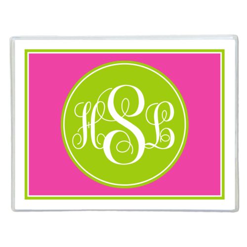 Personalized note cards personalized with concaved pattern and monogram in juicy green and juicy pink